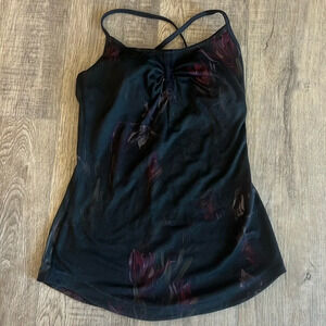 Lululemon black tank with flowers with built in bra